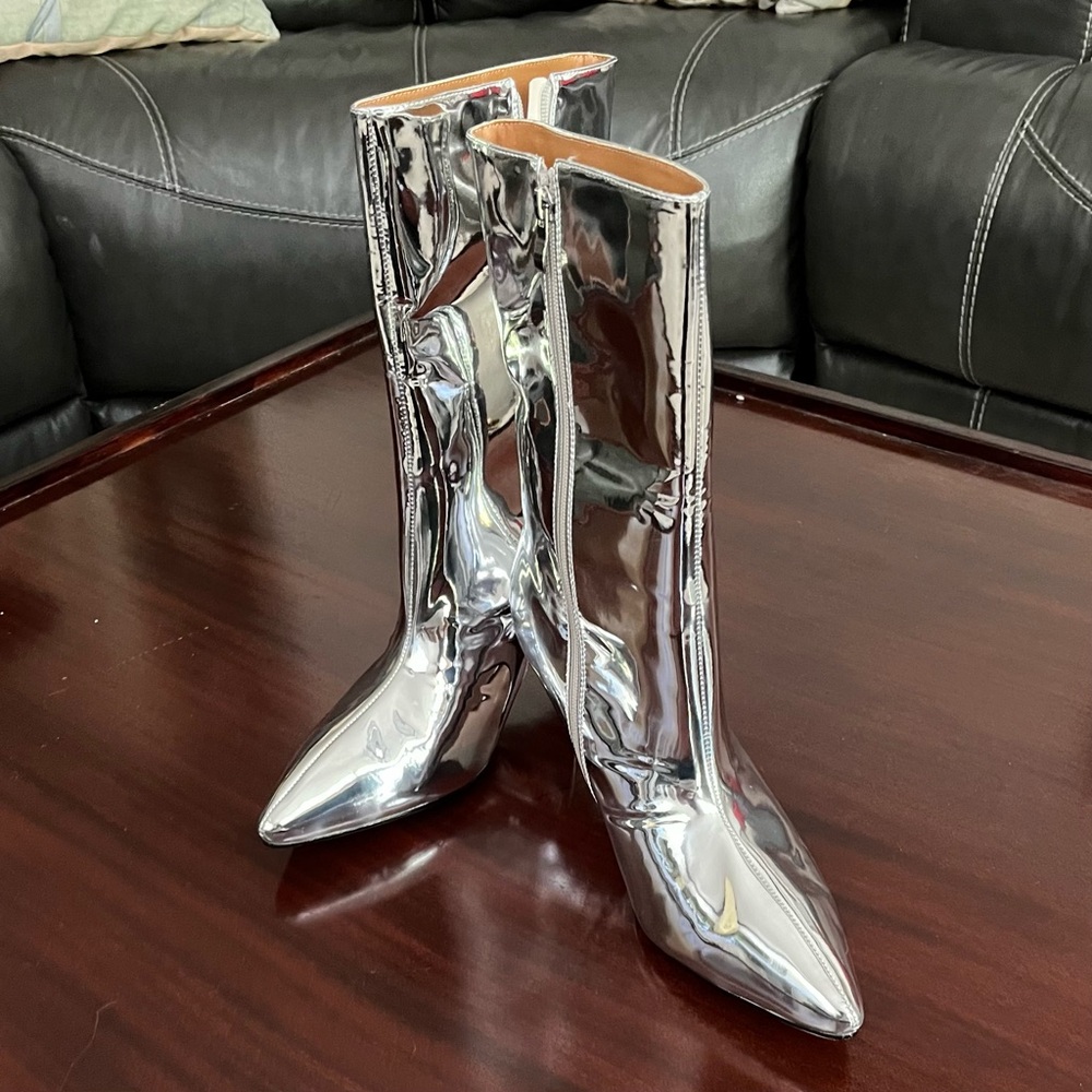 Shiny Silver Heeled Boots